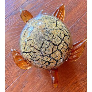 Beautiful  Murano Cristalleria d'arte Glass Sea Turtle Paperweight Amber GOLD